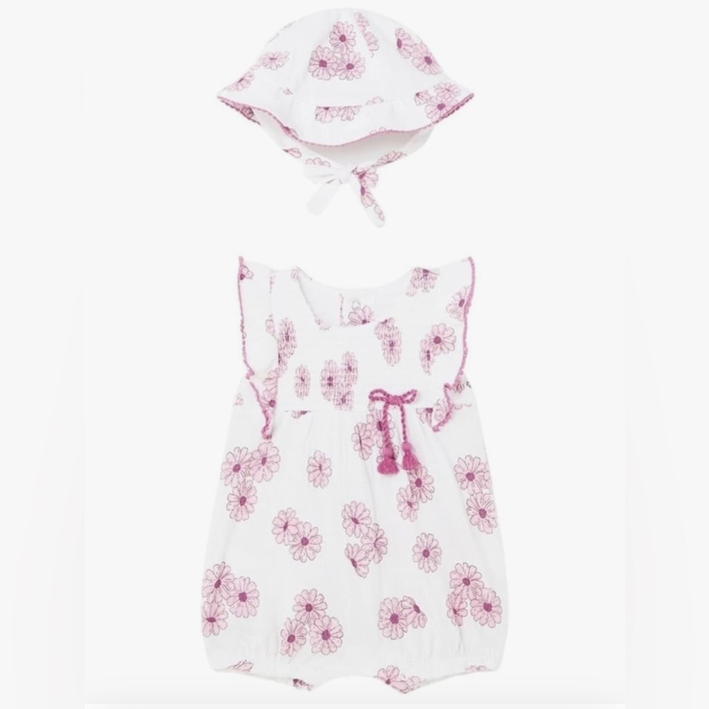 NWTG! Mayoral Overall for Baby-Girls  3-6 Month Floral Baby Romper and Hat Set